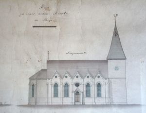 Kirche in Bega, Zeichnung, Seitenansicht.jpg