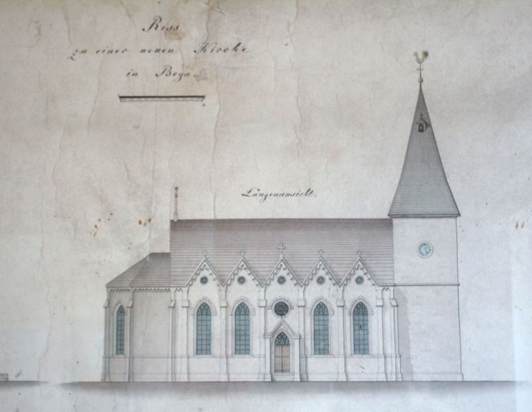 Datei:Kirche in Bega, Zeichnung, Seitenansicht.jpg