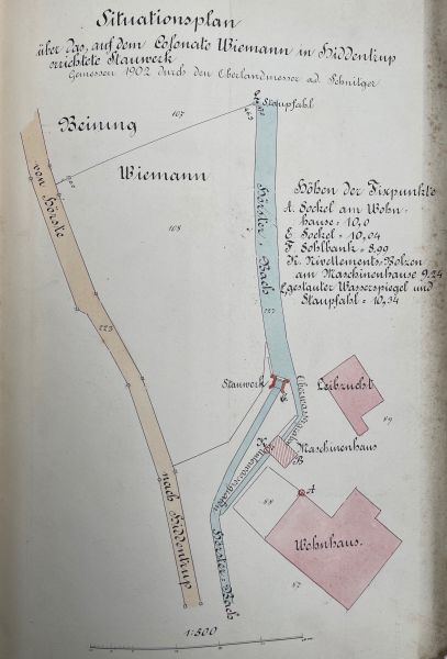 Datei:Wiemann Stauwerk und Gebäudegrundrisse 1902.jpg